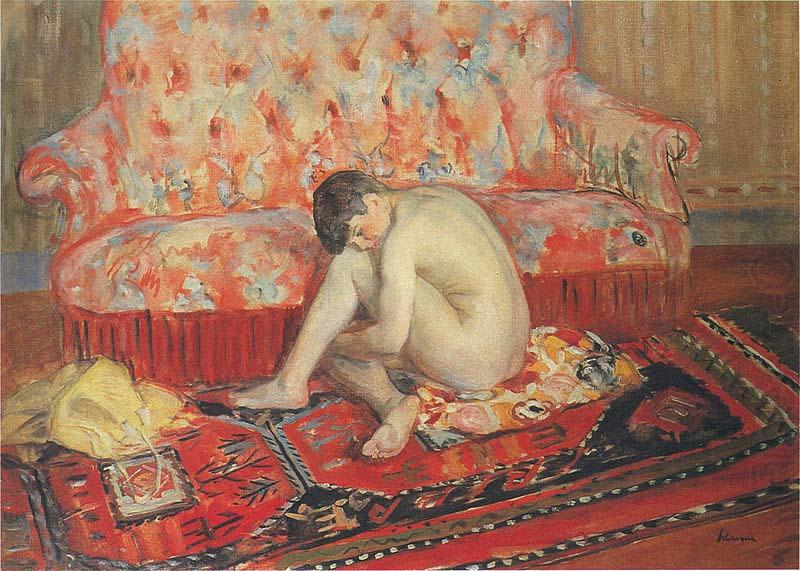 Henri Lebasque Prints Nude on Red Carpet, china oil painting image